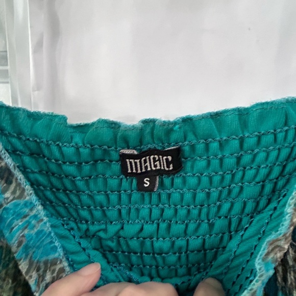 Magic Smocked Fairy Maxi Dress Size S Chiffon Asymmetrical Mermaid Peacock Y2k - Picture 3 of 10